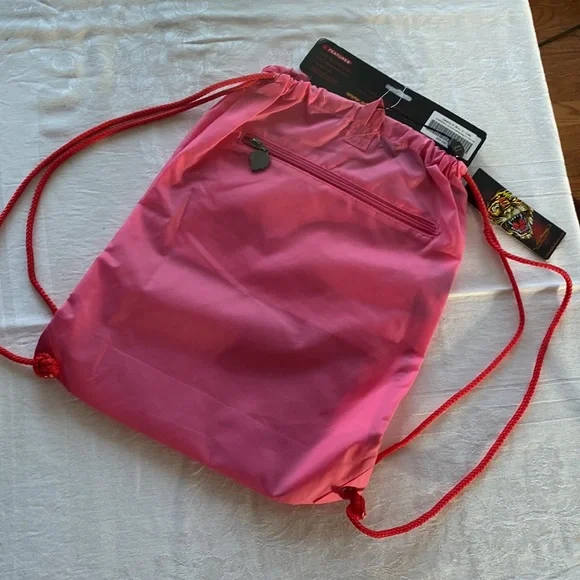 Ed Hardy Hot Pink Drew Drawstring Backpack Bag NWT - Picture 2 of 7